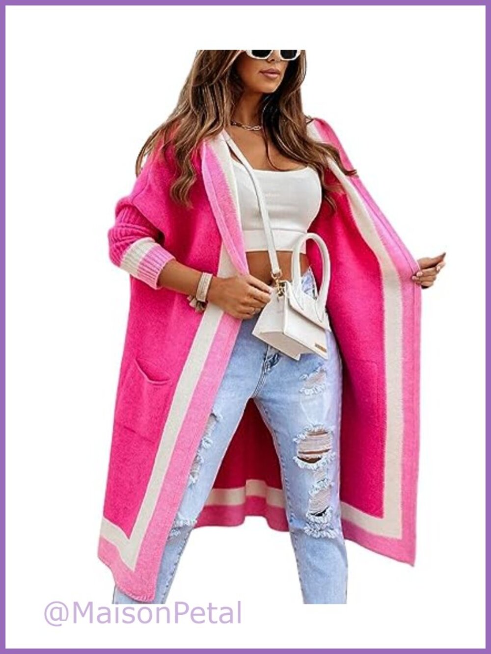 Women's Oversized Hooded Open Front Cardigan Sweater with Pockets